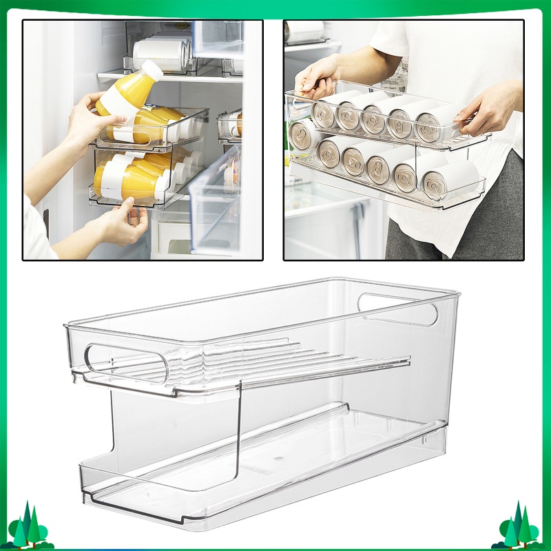 Hộp bảo quản tủ lạnh vật nuôi trong suốt giữ lạnh ngăn kéo làm lạnh lăn lon bia nước giải khát hai lớp hộp lưu trữ nhiều lớp nhựa