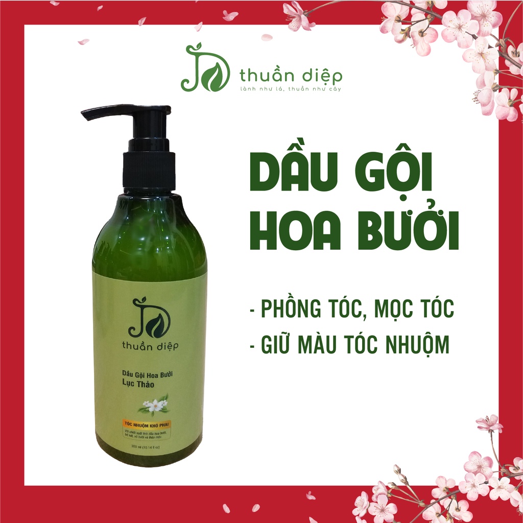 Dầu gội Hoa Bưởi Lục Thảo cho tóc uốn nhuộm, suôn mượt, giữ màu tóc nhuộm 300ml Thuần Diệp