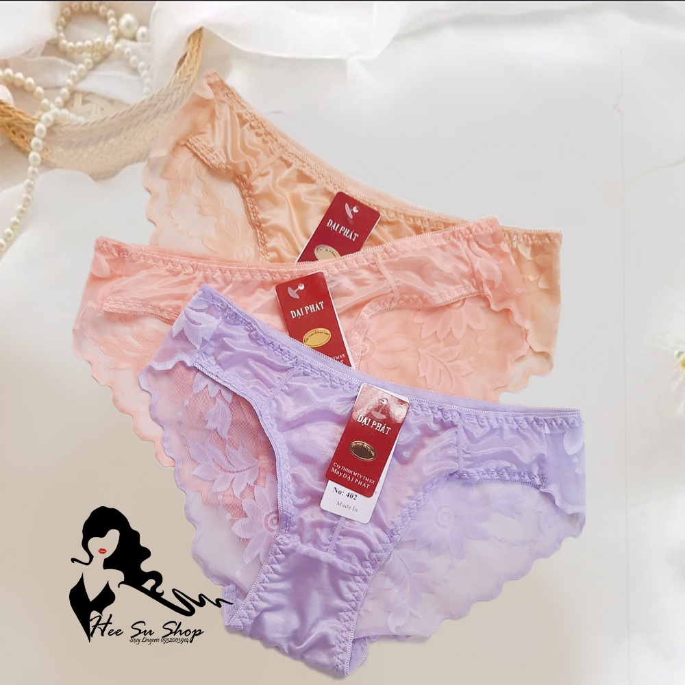 Quần lót nữ lụa satin bóng phối ren hoa siêu mỏng thiết kế lưng thấp free size dưới 55kg mã 402