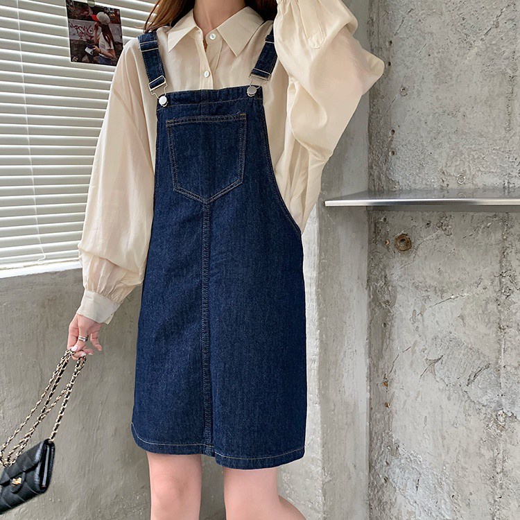 Váy yếm denim dáng rộng kiểu mới dễ phối đồ 36926