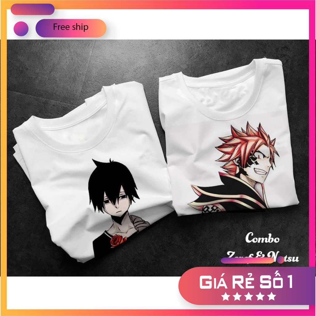 (Áo phông giá sỉ) COMBO 2 ÁO ZEREF VÀ NATSU (Trắng) Nam Nữ.