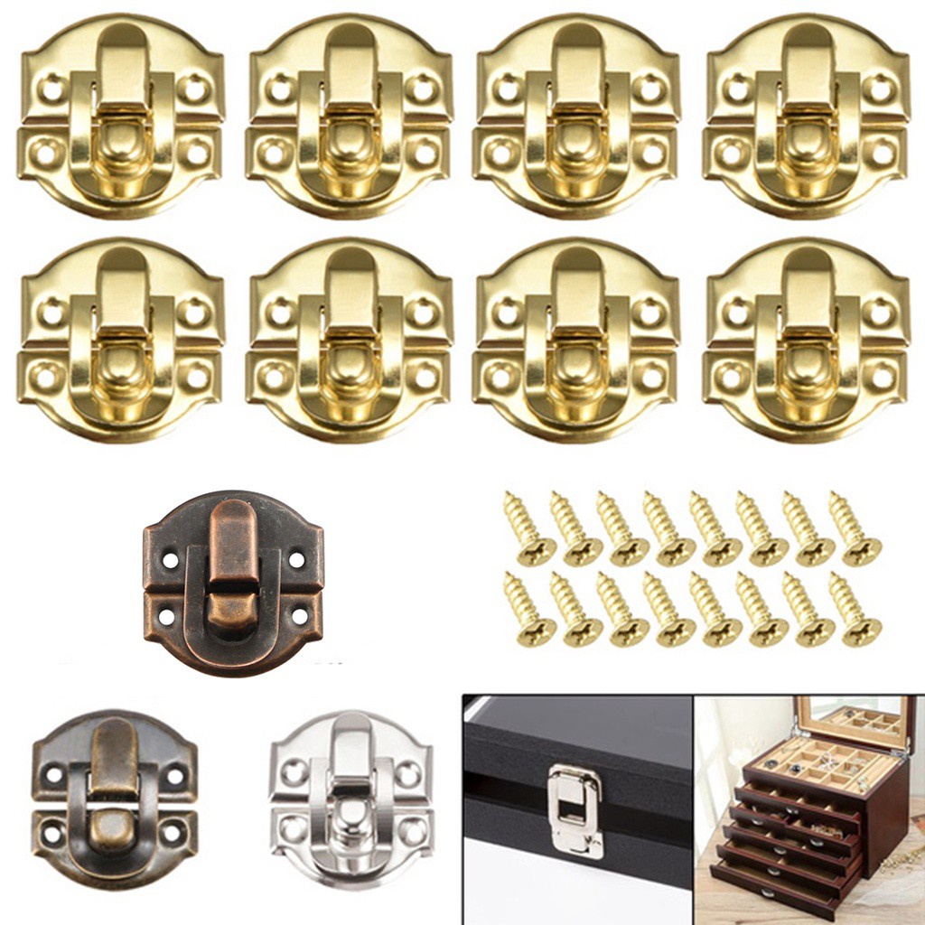 Set 10 chốt khóa gắn hộp gỗ bằng kim loại phong cách cổ điển bền bỉ
