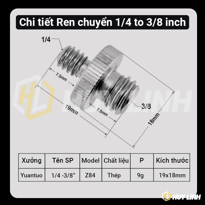 Đầu chuyển đổi 1/4'' inch Đến 1/4 3/8 5/8 Inch full kim loại - New 100% (Rỉ sét đền gấp 10)