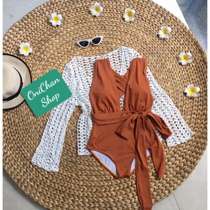 Bikini 1 Mảnh Xẻ Ngực Cột Dây Chéo Lưng, Bodysuit Đi Biển Hở Lưng Đủ Màu [Ảnh Chup Thật] - OS081