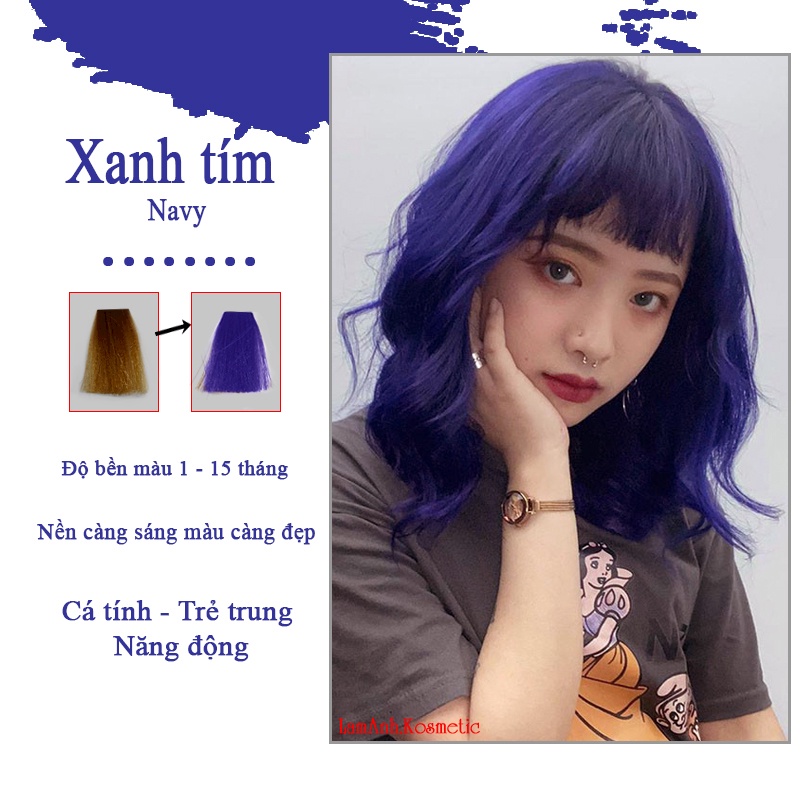 Thuốc nhuộm tóc màu XANH TÍM THAN màu nhuộm lên chuẩn tone kem nhuộm an toàn không sót mùi thơm, lamanh.kosmetic