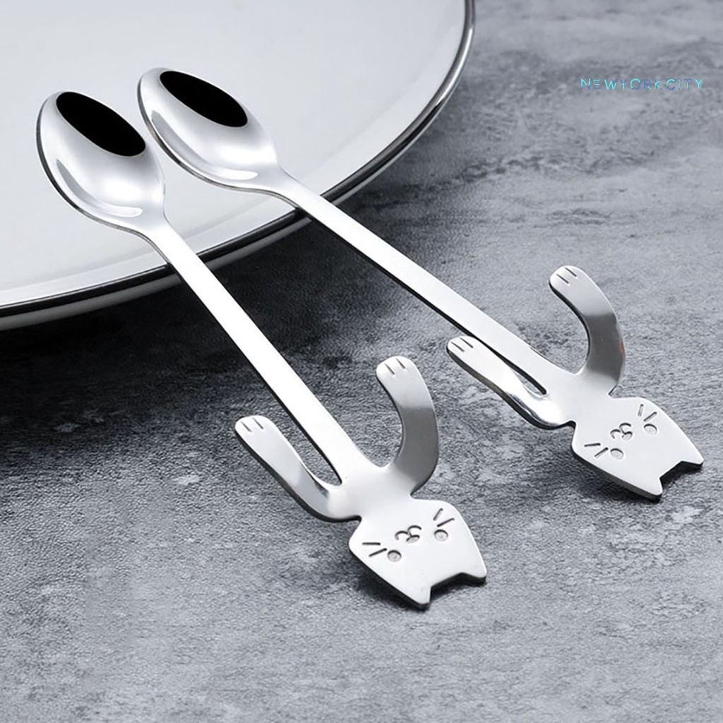 Muỗng Uống Trà/Cà Phê Cán Dài Bằng Thép Không Gỉ Hình Mèo Hoạt Hình