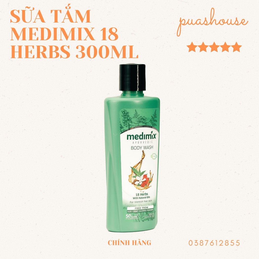SỮA TẮM MEDMIX 18 LOẠI THẢO DƯỢC ẤN ĐỘ TĂNG KÈM GĂNG TAY MATXA - BODY WASH 18 HERBS