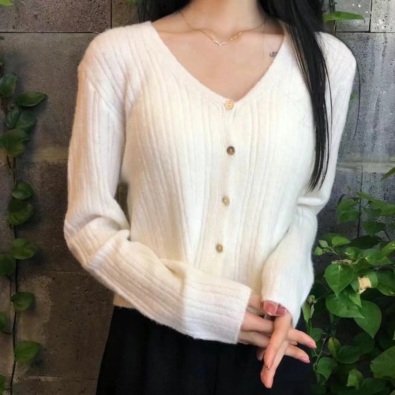 Áo Khoác Cardigan Dệt Kim Tay Dài Màu Trơn Đơn Giản Hợp Thời Trang