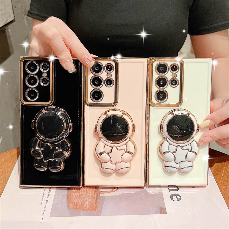 Ốp Điện Thoại Silicon Chống Sốc Có Giá Đỡ Hình Phi Hành Gia Sang Trọng Cho Samsung S22 Ultra A53 5G