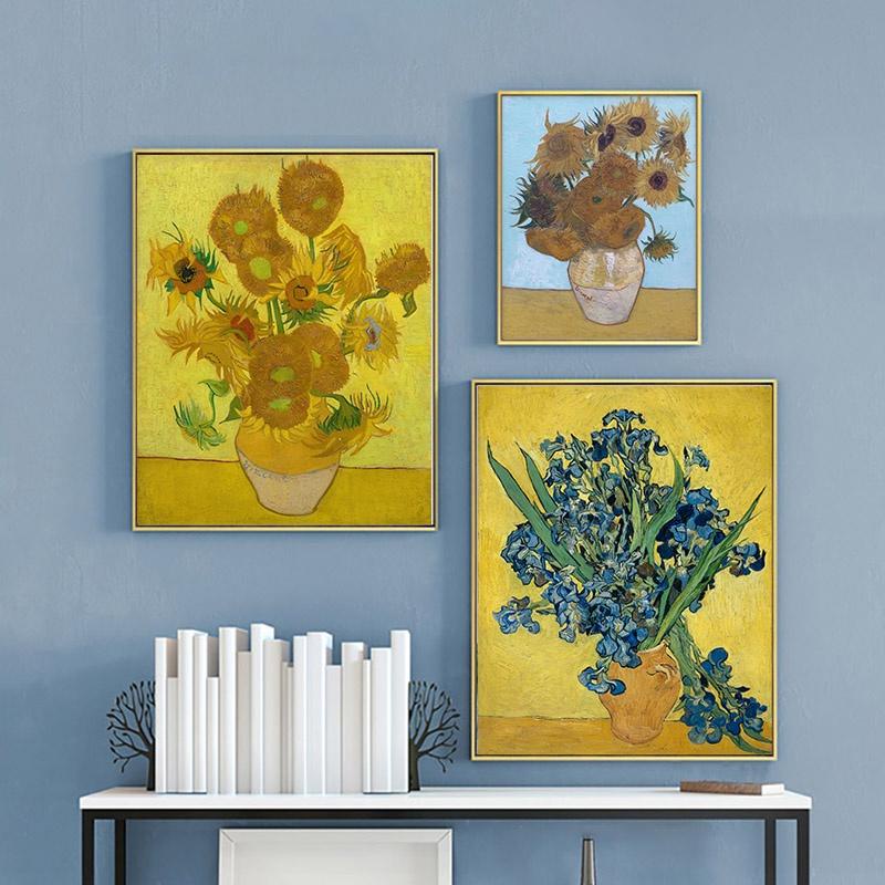 Tranh Vải Bạt Treo Tường In Hình Bầu Trời Đêm Đầy Sao Của Van Gogh Trang Trí Nhà Cửa