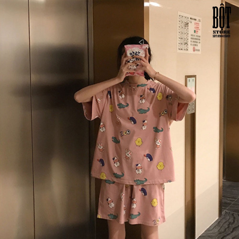 Bộ đồ ngủ thun cotton cộc tay cho nữ chất mát mặc ngủ hoặc đi chơi mùa hè DN09 | BigBuy360 - bigbuy360.vn