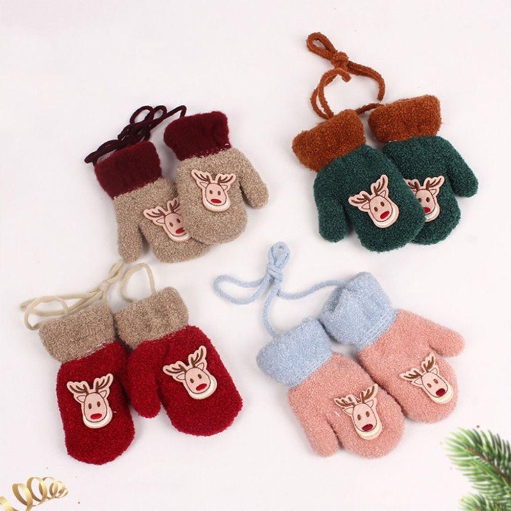 Găng Tay Lông Cừu Dày Dặn Họa Tiết Tuần Lộc Giáng Sinh Dễ Thương
