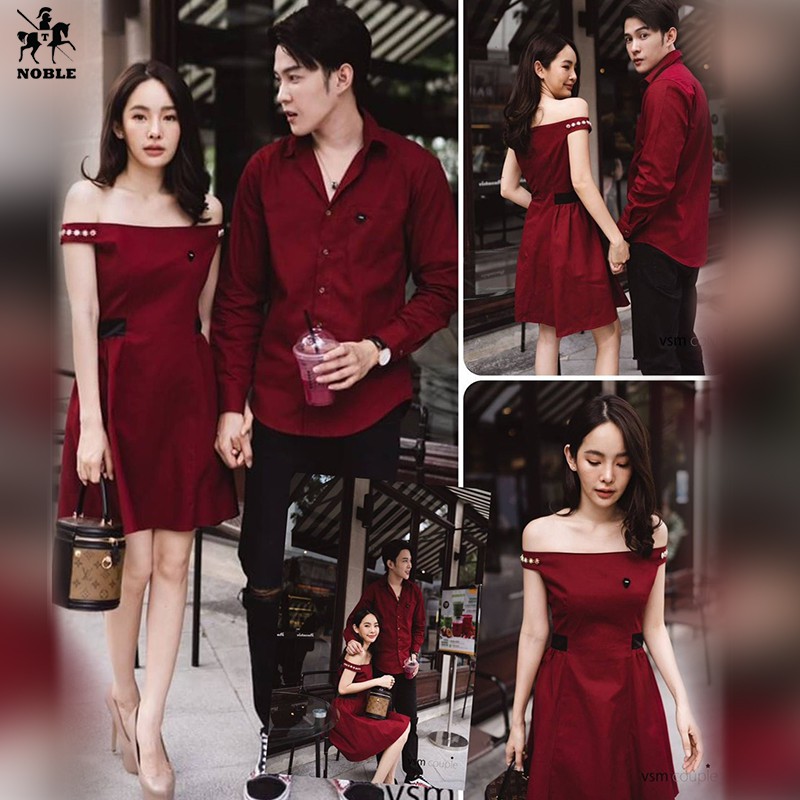 [Freeship] Set đồ đôi áo sơ mi nam đầm nữ couple, cao cấp thời trang hàn quốc Noble  AG21 (kèm ảnh thật)