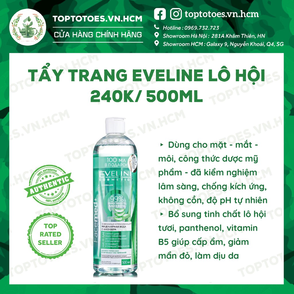 Nước tẩy trang Eveline Lô hội làm sạch hiệu quả, giữ ẩm cho da nhạy cảm