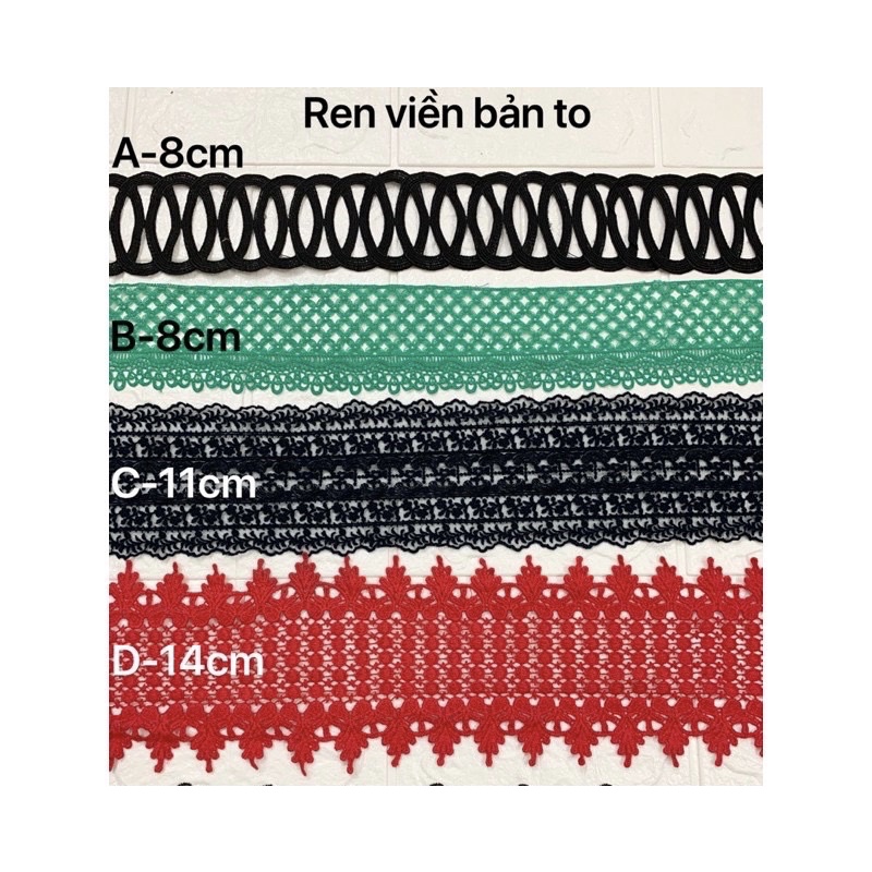 1m Ren viền trang trí quần áo, ren chỉ thêu, ren thêu nhiều màu
