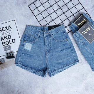 Quần short Jean nữ ngắn lưng cao chuẩn form rách nhiều