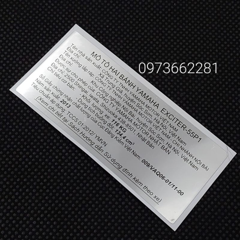 Tem dán càng gấp, gắp EXCITER 135 2013.55P1, Tem năm Sản xuất