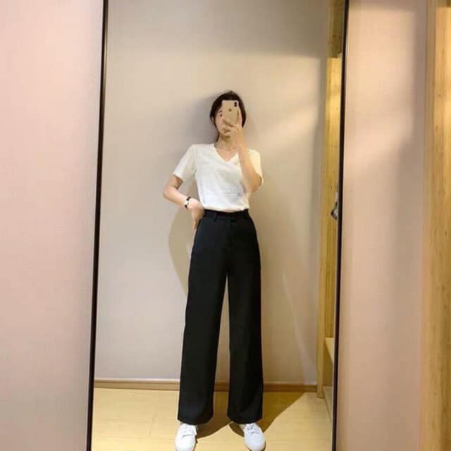 Quần ống rộng suông lưng cao khoá sườn kiểu Ống Sớ Hàn Quốc Tôn Dáng Dễ Mặc | BigBuy360 - bigbuy360.vn