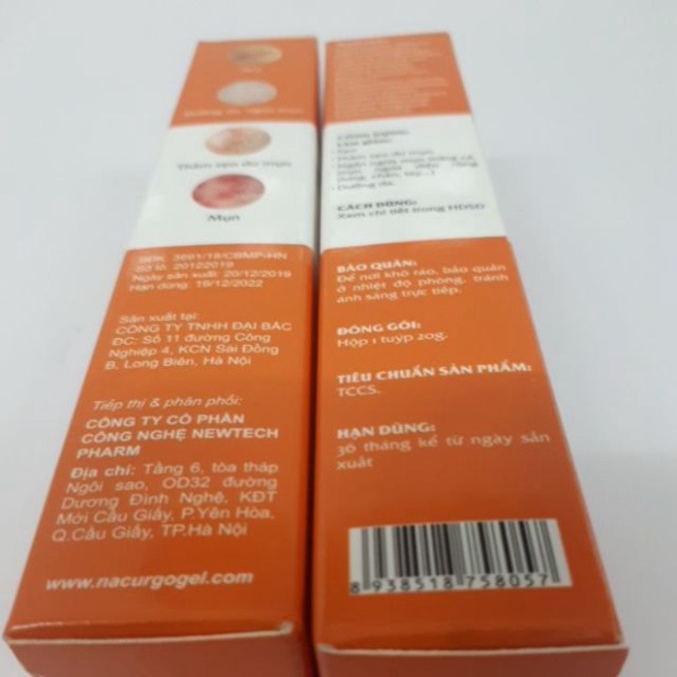[Chính Hãng] Gel ngừa sẹo Mụn, Thâm sẹo do Mụn và Mụn ngừa diện rộng - Nacurgo Gel ( 20g)  Date mới