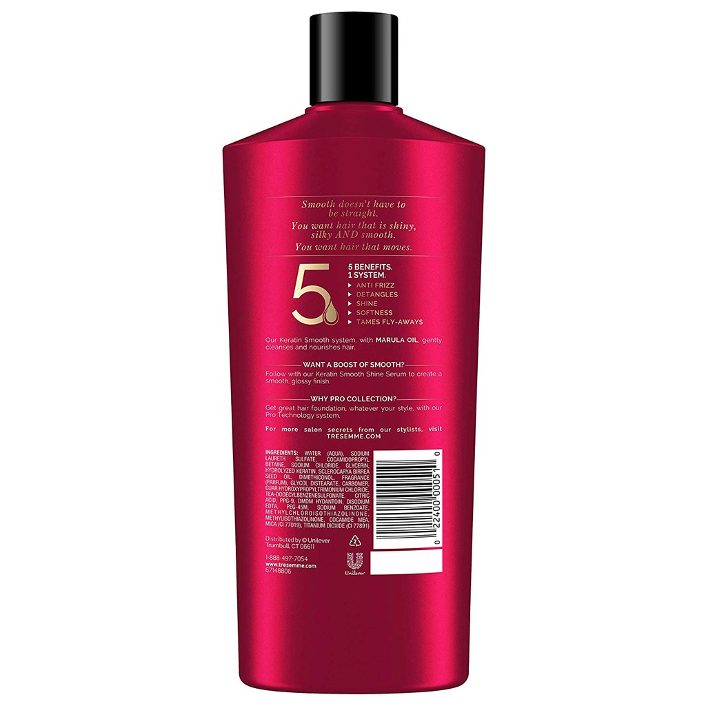 Dầu gội chuyên nghiệp giúp tóc mượt Tresemme Expert Selection Keratin Smooth Shampoo 650ml (Mỹ)