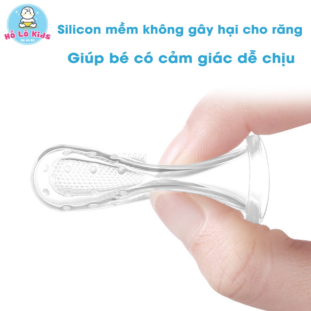 Rơ lưỡi silicon xỏ ngón, tưa lưỡi đánh răng cho bé có hộp đựng vệ sinh Hồ Lô Kids