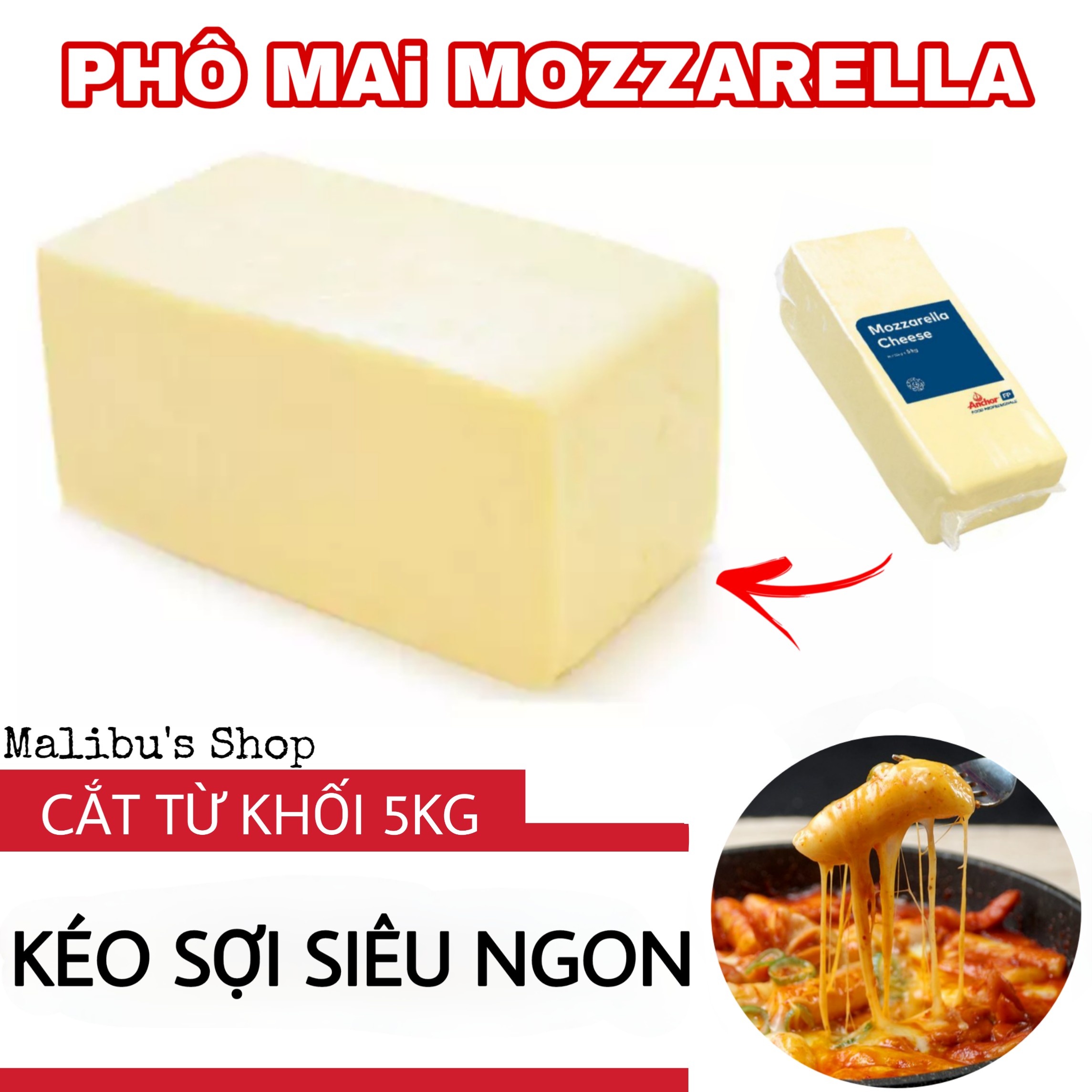 Phô Mai Mozzarella Pháp nguyên cục 100gam làm Phô mai que, Pizza, Phủ Tokbokki - TÁCH TỪ TẢNG 5KG