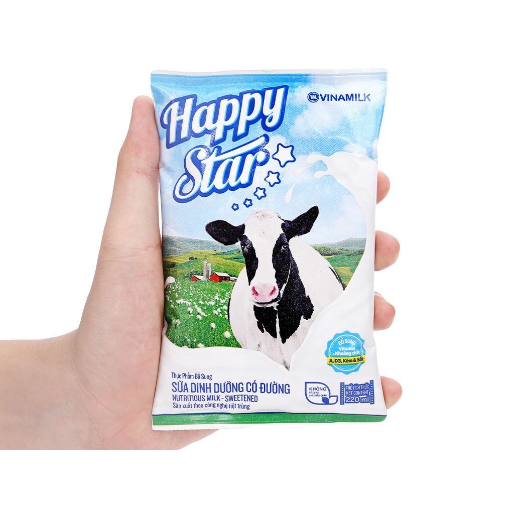 [HSD T7-2022] Thùng 48 Bịch Sữa Dinh Dưỡng Vinamilk Happy Star Có Đường 220ml