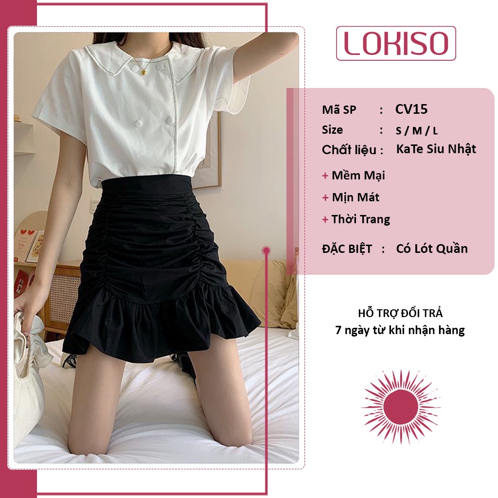 Chân váy công sở chữ a xếp ly ngắn lưng cao LOKISO CV15