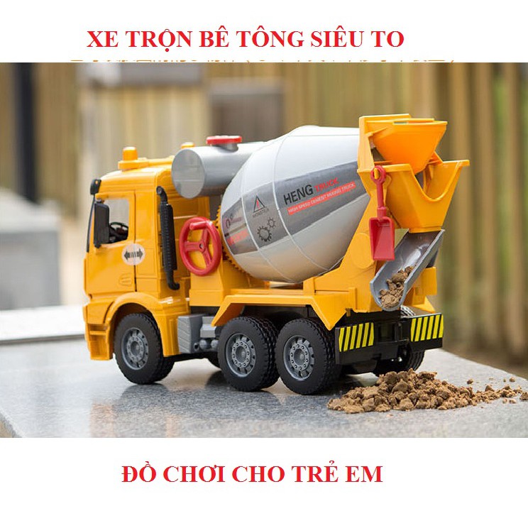 Xe trộn bê tông Đồ chơi trẻ em mô hình cỡ lớn xe đồ chơi chạy đà có tay quay đổ được vật liệu