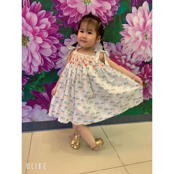 ĐẦM SMOCK HAI DÂY CON CÁ NƠ CAM