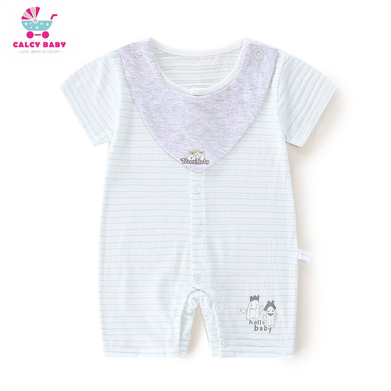 Bộ áo liền quần ngắn tay có yếm cổ hoạ tiết dễ thương cho bé 0-18 tháng BY001 - Calcy Baby