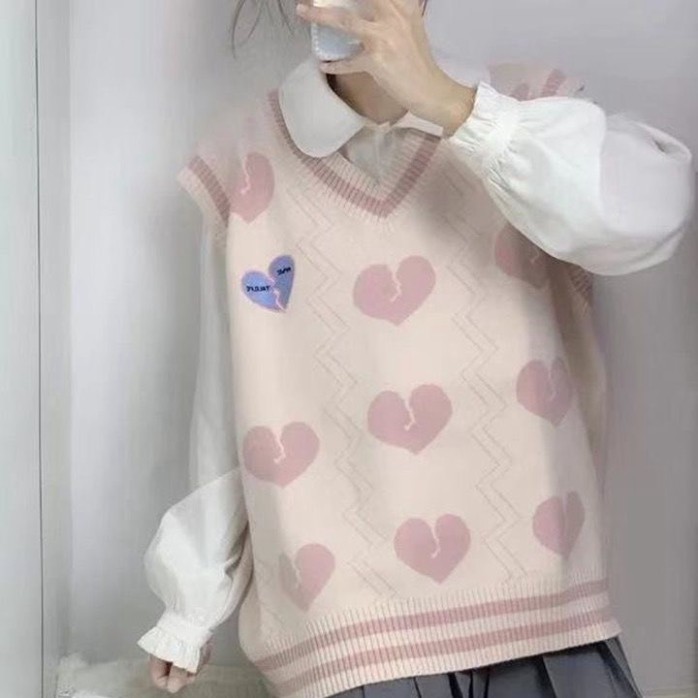 Áo gile len trái tim, Áo len nữ đẹp thời trang điệu đà nữ tính phong cách ulzzang dễ thương | BigBuy360 - bigbuy360.vn