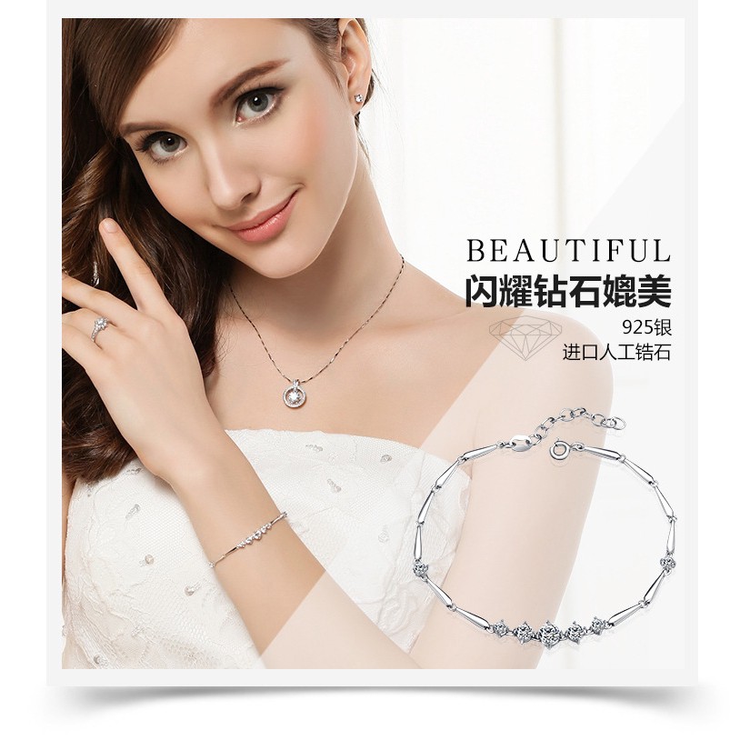 Vòng tay mạ bạc 925 đính đá quý phong cách Hàn Quốc thanh lịch cho nữ