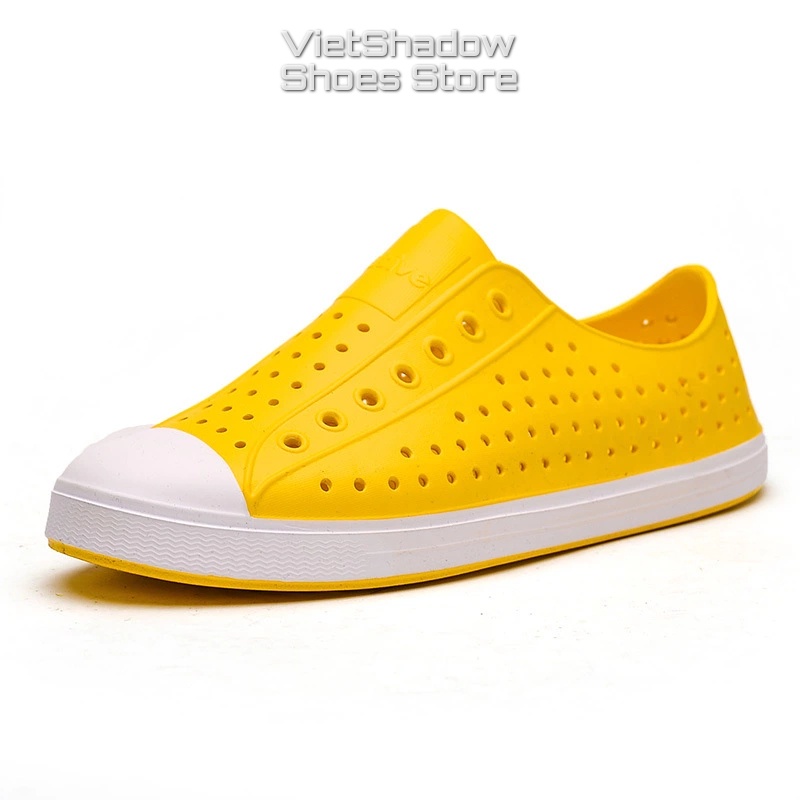 Giày nhựa siêu nhẹ nam nữ - Chất liệu nhựa xốp EVA siêu nhẹ, không thấm nước - Màu vàng viền trắng
