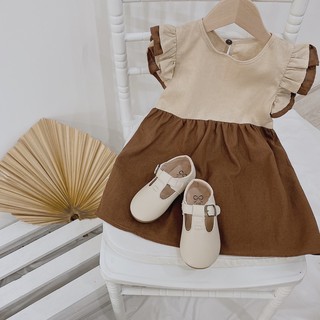 ĐẦM LINEN NÂU PHỐI BE VINTAGE