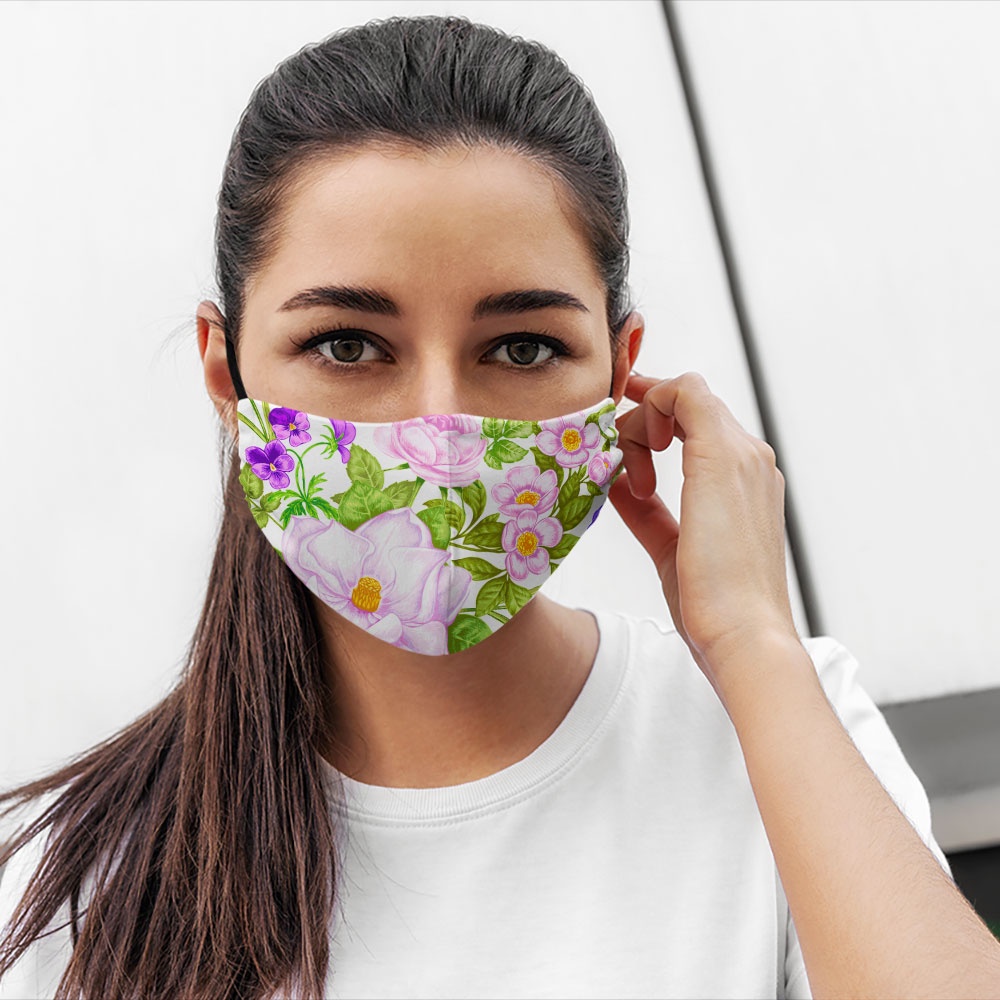 Khẩu trang vải eco mask FLOWERS_1492 CARTWELL chất liệu vải mềm dày 2 lớp chống nắng phòng dịch bệnh