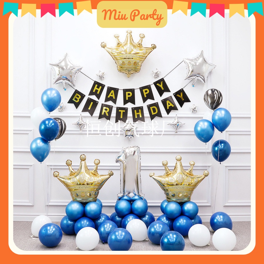 Set bong bóng trang trí sinh nhật tông vàng xanh sang chảnh - Miubabyclothing