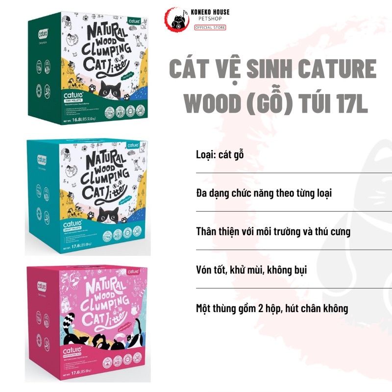 Cát gỗ vệ sinh cature 17.6 Lit cho mèo siêu sạch thải qua bồn cầu