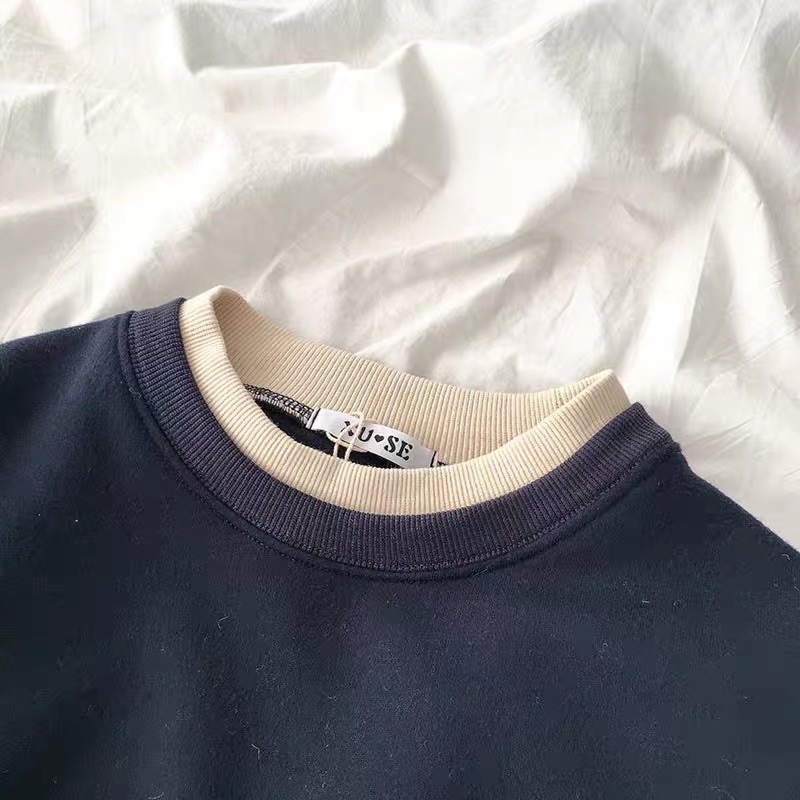 Set áo nỉ sweater màu xanh than kèm chân váy chân váy chữ A dáng dài ulzzang hàn quốc