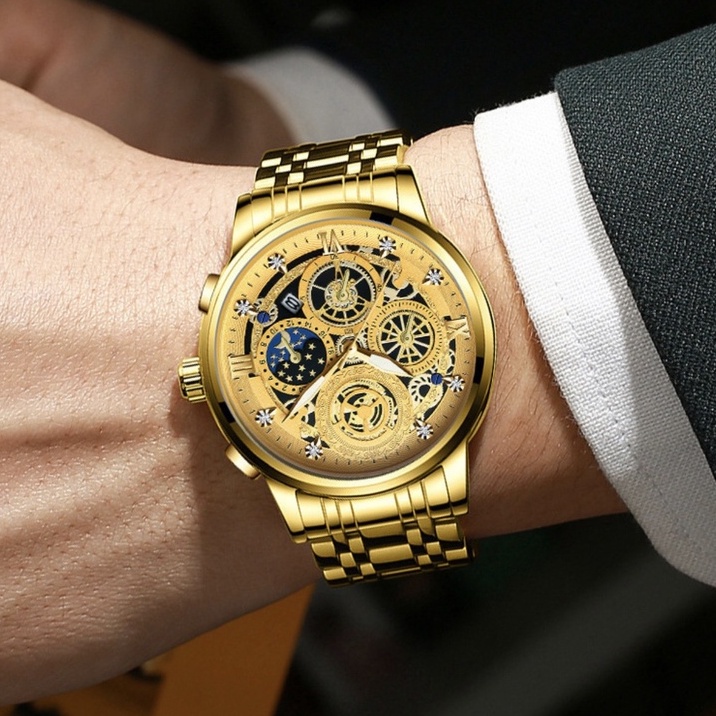 Đồng hồ nam FNGEEN F22 mặt tròn có lịch ngày dây thép không gỉ