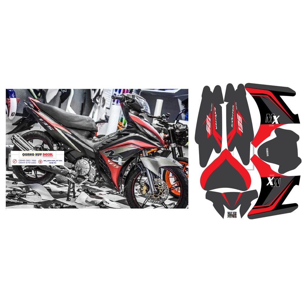 Tem trùm exciter 135 đỏ xám MX, độ team decal xe ex dán đời 2011-2014