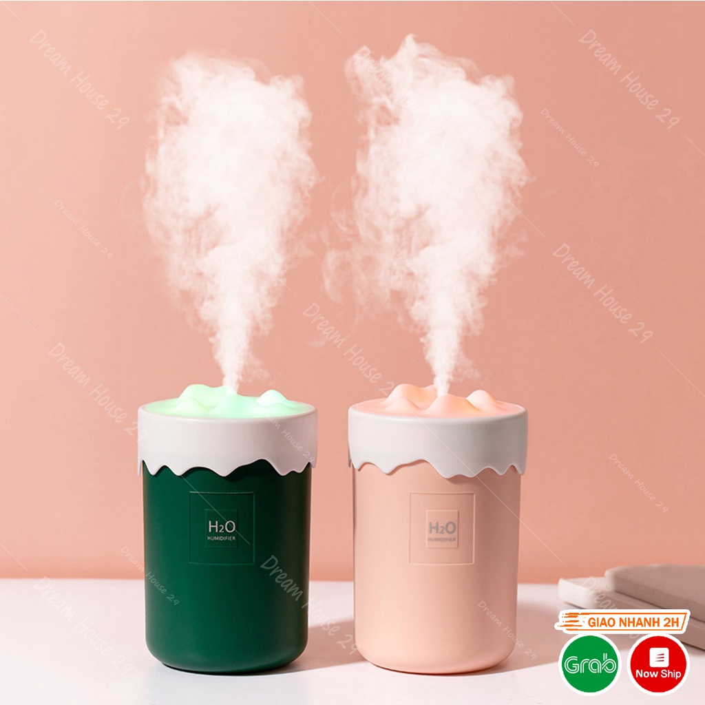 Máy phun sương hình ngôi nhà, đèn xông tinh dầu làm thơm phòng led rgb kèm quạt và đèn usb dung tích 350ml