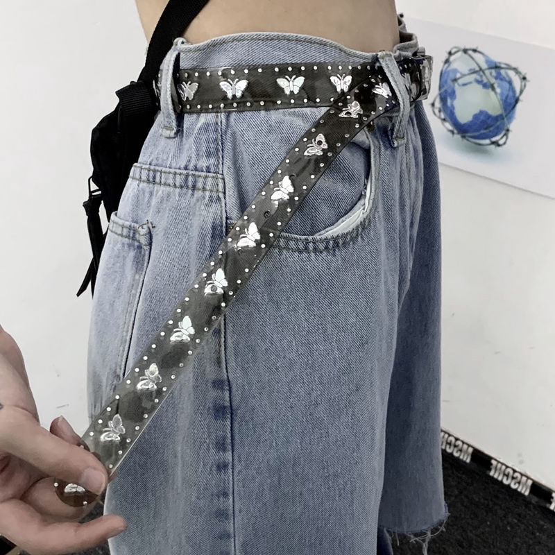 Thắt lưng họa tiết bướm màu laser trong suốt thời trang