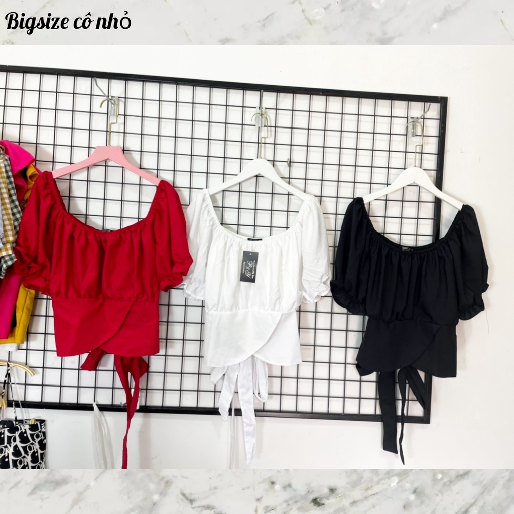 Bigsize Áo Sơ Mi Croptop Kiểu Bánh Bèo Thắt Nơ Sau Lưng Dễ thương,Áo Sơ Mi Nữ Tay Ngắn Mã AT9