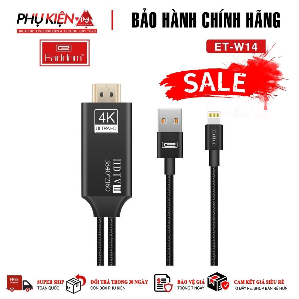CÁP HDMI IPHONE USB PHÂN GIẢI 4K EARLDOM W14 TRUYỀN ỔN ĐỊNH, CHẤT LƯỢNG HÌNH ẢNH CAO [BẢO HÀNH 1 NĂM]