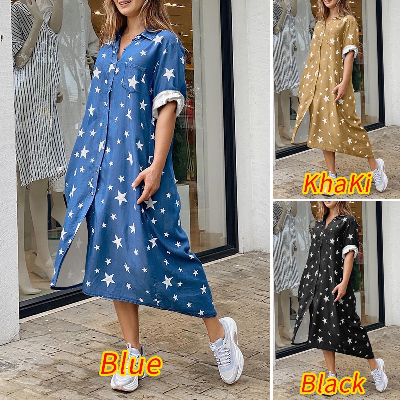 Đầm maxi Zanzea dài tay in họa tiết ngôi sao thời trang dành cho nữ