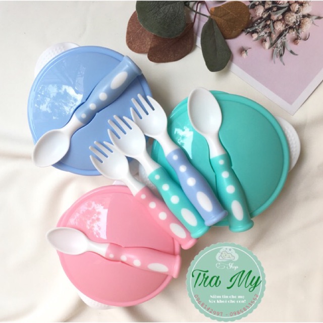 Đồ Dùng Ăn Dặm, Bát Ăn Dặm Cho Bé Chống Đổ Có Nắp Đậy, Thìa Và Dĩa DD210