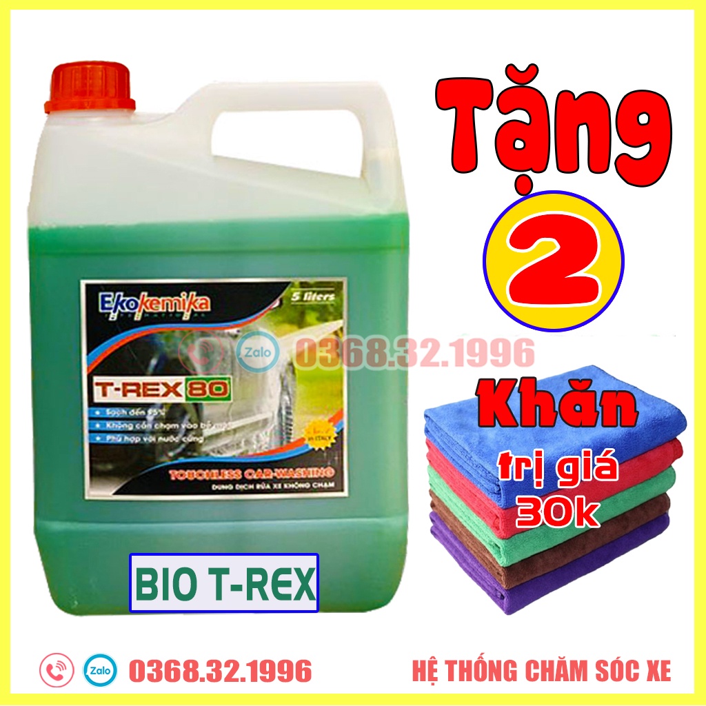 Dung Dịch Rửa Xe Không Chạm, Nước Rửa Xe Ô Tô, Xe Máy Ekokemika T-REX80 - 5L (chính hãng) Tặng 02 Khăn Lau Đa Năng