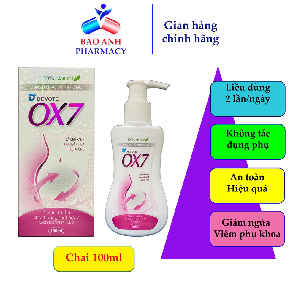 Dung dịch vệ sinh nữ Devote OX7 Dung dịch vệ sinh phụ nữ- An toàn cho cả mẹ bầu, sau sinh Chai 100ml