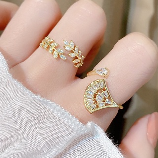Nhẫn đính hôn hình chiếc lá lấp lánh phong cách Hàn Quốc thời trang cho nữ